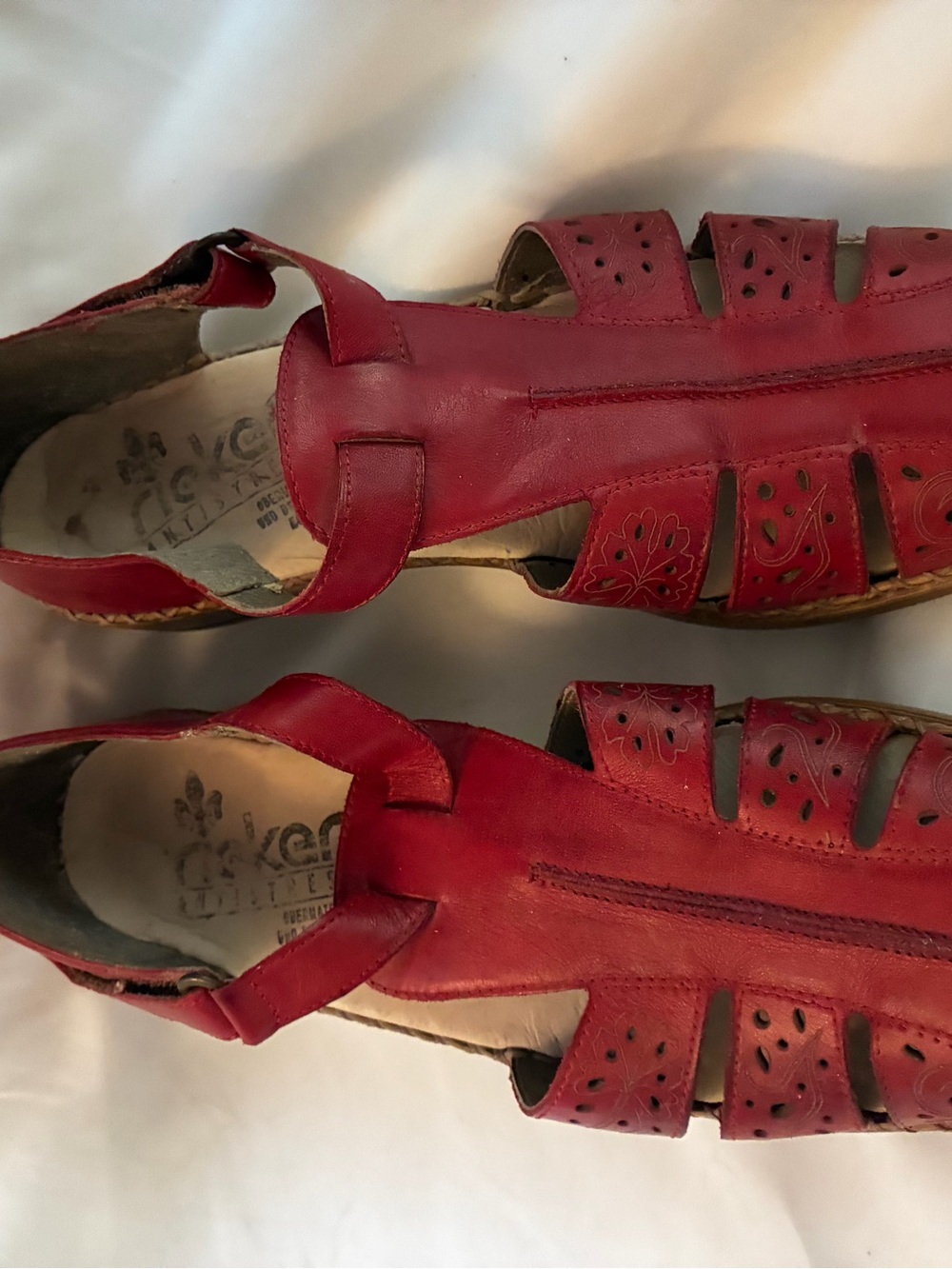 Rieker Red Leather Cutout Fisherman Sandals